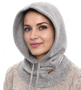 Komin z kapturem damski, kominiarka/kaptur zimowy, merino 17%, Beliza, szary melanż, 55-62 cm