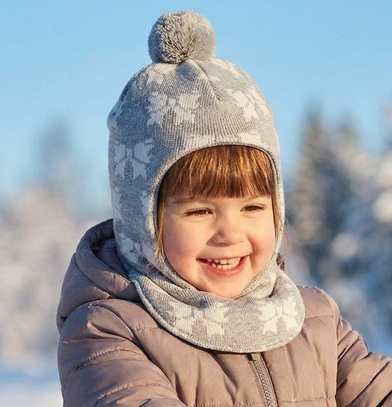 Kominiarka merino 100%  na zimę dla dziewczynki, Povenir, jasna szara, 50-53 cm 