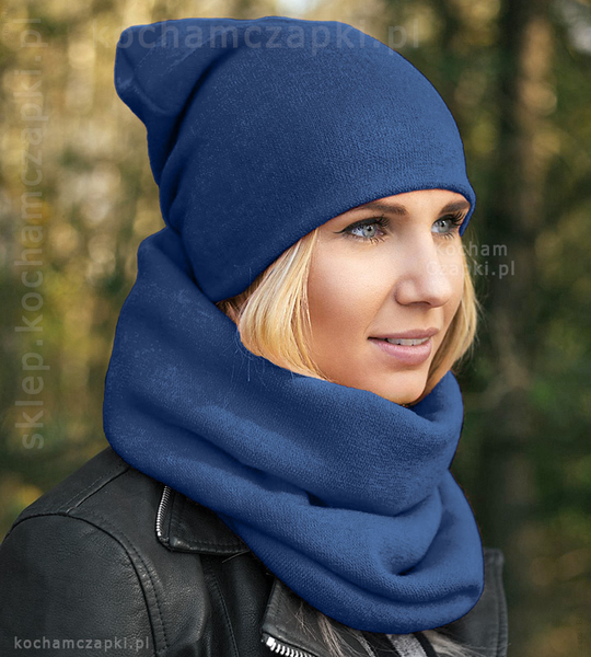 Czapka i komin damski, komplet zimowy, niebieski (6), Benita, 55-57
