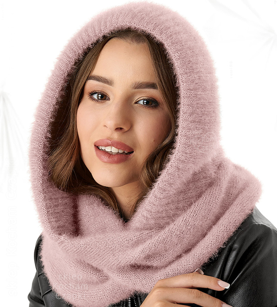 Komin z kapturem damski, kominiarka damska, Onaasi, róż brudny jasny, 55-62 cm