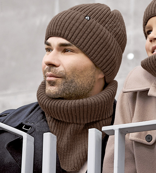 Komplet zimowy męski, czapka i komin, Clinton, brązowy, 58-62 cm