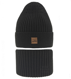 Komplet zimowy dla chłopca: czapka i komin, Sabilio, czarny, 48-50 cm