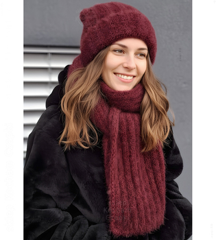 Czapka i szalik damski, komplet zimowy, Livona, bordowy, 56-59 cm
