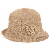 Kapelusz damski na lato, z małym rondem, Aomeda, kamel, 55-57 cm