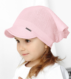 Muślinowa chustka z daszkiem, czapka dla dziewczynki, różowa, Misiabela, 52-54 cm