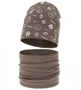 Czapka i komin dla chłopca, komplet wiosenny/jesienny, Loapo, brązowy, 48-50 cm