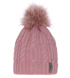 Czapka zimowa damska, warkoczowy wzór, Kamra, różowa, 55-57 cm