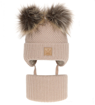 Komplet zimowy, czapka i komin dla dziewczynki, beżowy, Nimsi, 44-46 cm