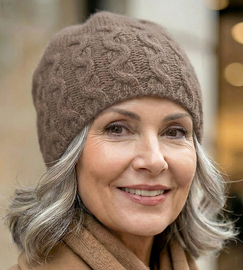 Czapka damska z wełny merino i kaszmiru, jesienna/zimowa, Elitana, kakaowa, 54-56 cm