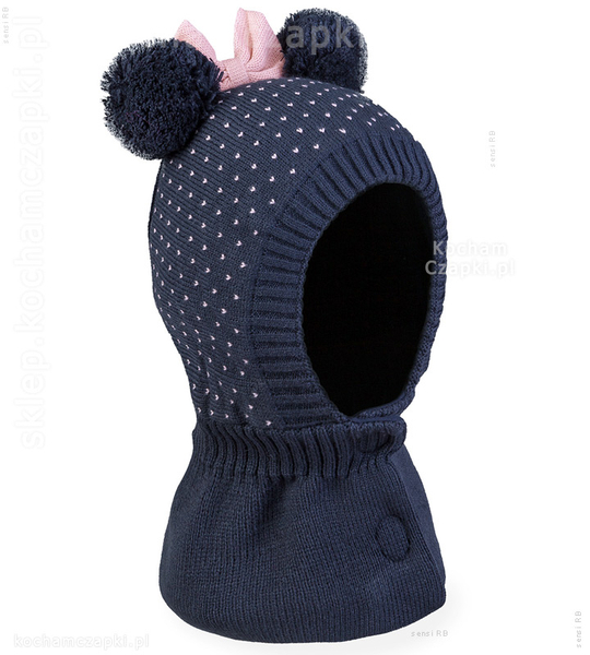 Czapka kominiarka dla dziewczynki, Dustina, granatowa, 42-46 cm 