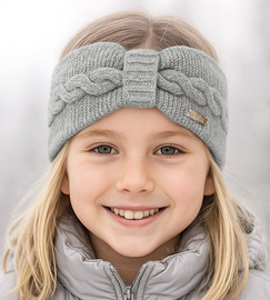 Opaska z wełny merino i kaszmiru dla dziewczynki, Venicia, szara, 50-53