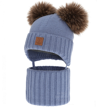 Czapka i komin dla chłopca, wełniany komplet 100% merino, Noovik, niebieski, 42-45 cm