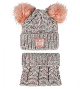 Czapka zimowa i komin dla dziewczynki, Estancia, szary + łosoś melanż, 46-48 cm