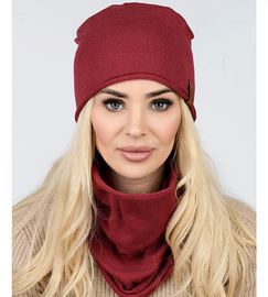 Czapka i komin damski, komplet wiosenny-jesienny, Mirandi, bordowy, 55-57 cm