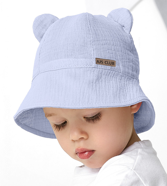 Kapelusz dla chłopca na lato, muślinowy, niebieski, Kampion, 52-54 cm