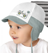 Czapka na lato dla chłopca, z siateczką, wiązana, HelloSummer, biała + ciemna mięta, 47-48 cm