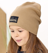 Czapka wiosenna/jesienna, młodzieżowa/damska, prążek, Bonica, karmelowa, 49-51 cm