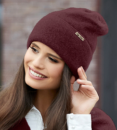 Czapka zimowa damska wełniana, Berbra, burgundowa, 54-56 cm