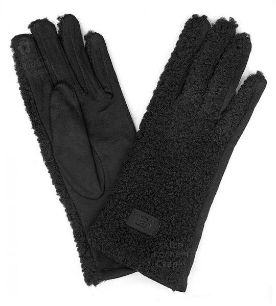 Rękawiczki damskie dotykowe, baranek, czarne, S/M
