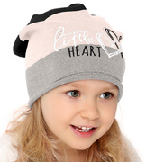 Czapka jesienna-wiosenna dla dziewczynki, szary + róż+ czarny, Rozeta, 49-52 cm