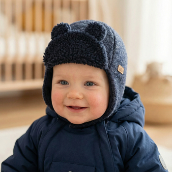 Czapka wełniana dla chłopca, na zimę, Ingero, granatowa, 44-46 cm