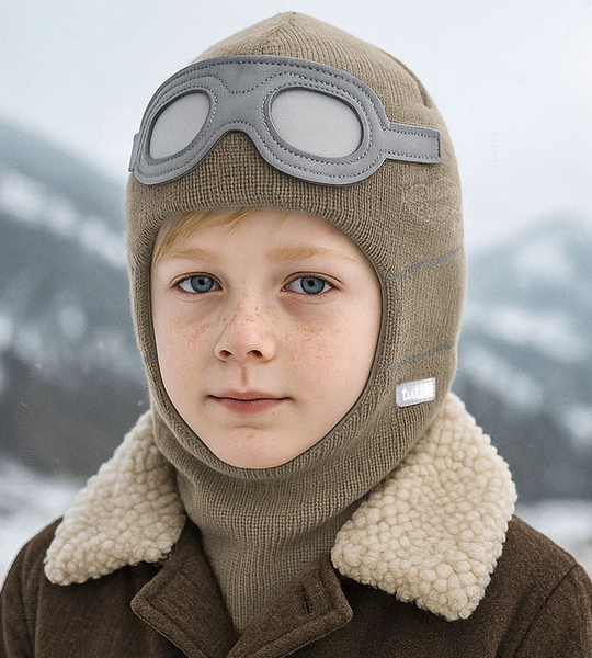 Kominiarka merino 30%, dla chłopca, Utegar, khaki, 44-48 cm 