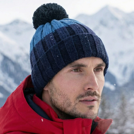 Czapka zimowa męska z pomponem i polarową podszewką, Sentido, granatowa, 55-58 cm