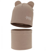 Komplet wiosenny/jesienny dla chłopca, czapka i komin, Myces, beżowy, 50-52 cm