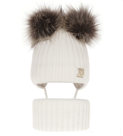 Czapka i komin dla dziewczynki, komplet zimowy,  Letisa, biały, 48-51 cm