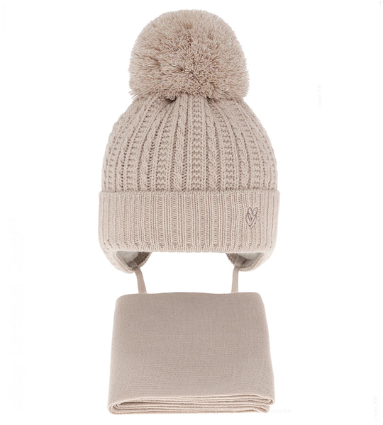 Czapka zimowa i szalik dla noworodka, dla dziewczynki, Ramisa, beżowy , 38-40 cm