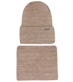 Komplet Ragina, czapka i komin damski, z błyskiem, beżowy, rozm. 55-60 cm