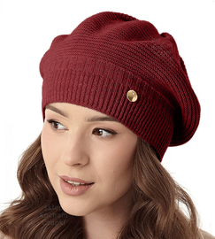 Czapka damska zimowa, beret, Vidalora, bordowy, 56-59 cm