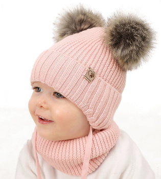 Komplet czapka zimowa i komin z wełny merino, dla dziewczynki, czarny, Lisvia, 50-52 cm