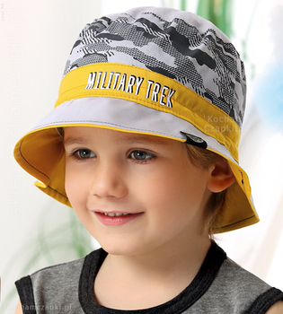 Kapelusz chłopięcy na lato, przeciwsłoneczny, Military Trek, szary, 51-53 cm