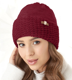 Czapka damska, zimowa, Athena, bordowa, 55-57