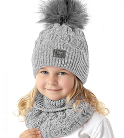Czapka i komin dla dziewczynki, komplet zimowy, Entea, szary melanż , 50-54 cm