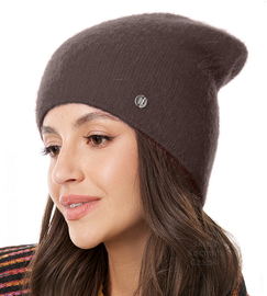 Czapka zimowa damska, moher, Persefona, brązowa, 55-60 cm