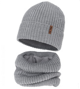 Czapka i komin dla chłopca, z wełną merino, Locton, szary, 50-52 cm