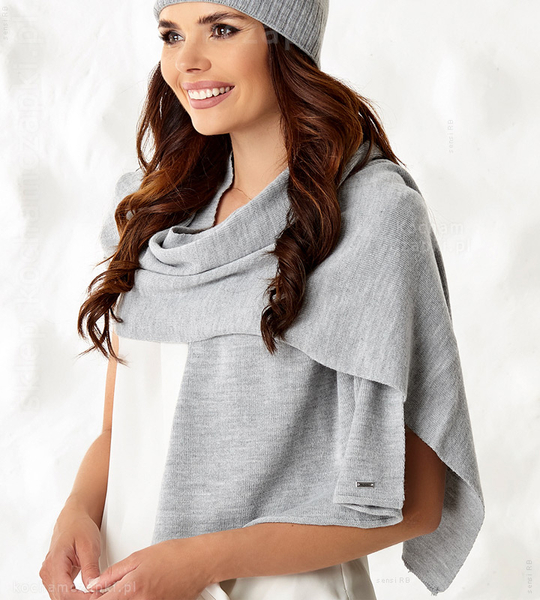 Duży, długi szalik damski, oversize 672, na jesień, zimę, brązowy (05)