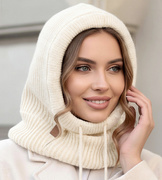 Komin z kapturem damski, kominiarka damska, Gaurina, kremowy, uniwersalny