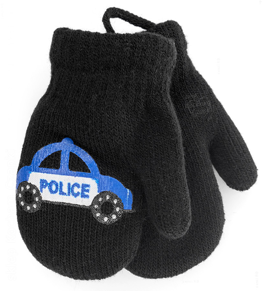 Rękawiczki dla dzieci, chłopięce, jednopalczaste ze sznurkiem, czarne, Police rozm. 2-3 lata