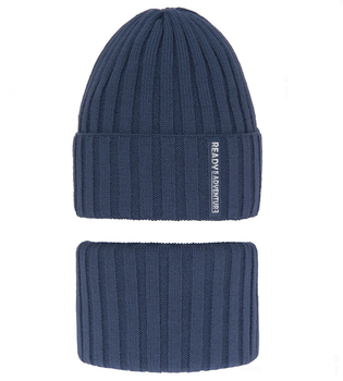 Komplet zimowy dla chłopca, czapka i komin, Vilidio, granatowy, 52-54 cm