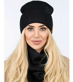 Czapka i komin damski, komplet wiosenny-jesienny, Carmelia, czarny, 55-60 cm