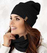 Czapka i komin damski, komplet Catrine, czarny, 55-56 cm