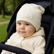 Elegancka czapka dla dziewczynki, jesienna/wiosenna, kremowa (2), Matylda, rozm. 45-47 cm