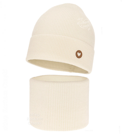 Czapka i komin dla dziewczynki, jesienny/wiosenny komplet wełniany, 100% merino, Corrie, kremowy, 52-54 cm