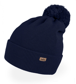 Czapka merino, z pomponem, Mjaia, granatowa,  48-54 cm