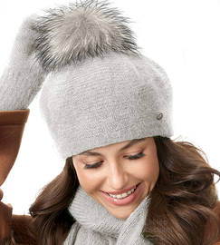 Beret damski zimowy, angora,  Dimmis, szary, 56-60 cm