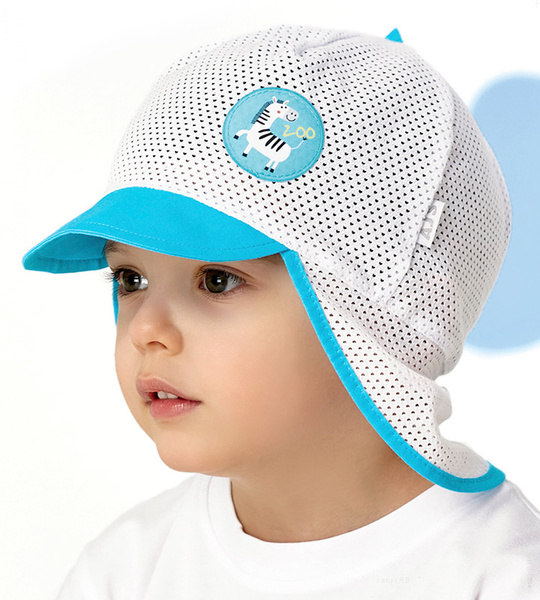 Czapka z daszkiem dla chłopca, z siateczki, Rojan, biały + turkus, 49-51 cm