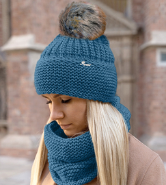 Damska czapka z pomponem i komin zimowy, Mauricia, rozm. 55-57 cm